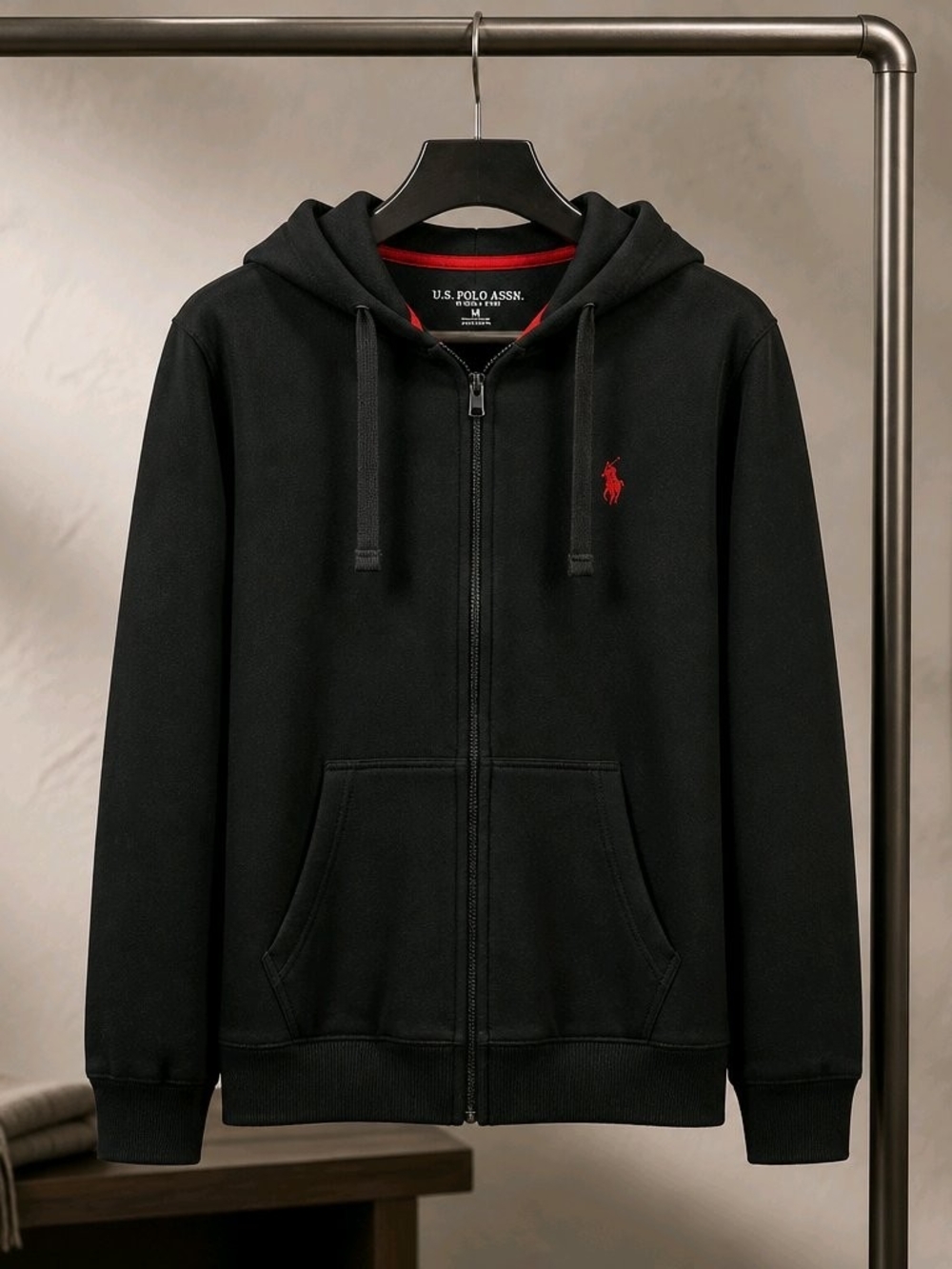 U.S. Polo Assn. Navy Zip-Up Hoodie with Red Pony Logo